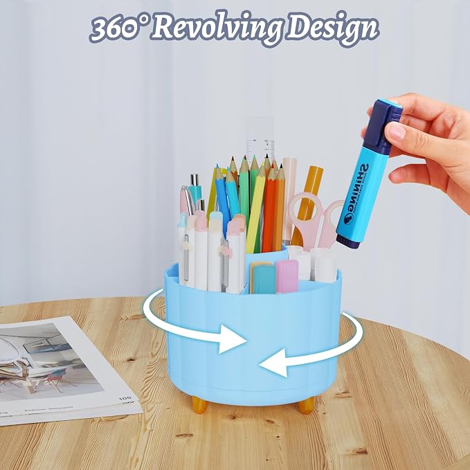 360 Degree Rotating Pen Holder for Desk, 6 Slots Desktop Organizer Caddy for - Image 3
