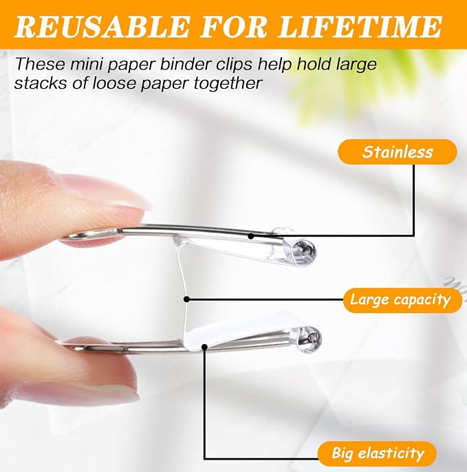 Jetec 200 Pack 1.25in/32mm White Metal Binder Clips Bulk Medium Reusable Fold - Image 3