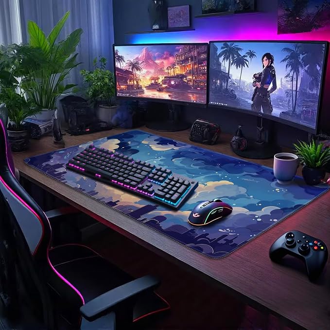 Blue Nebula Aesthetic Large Gaming Mouse Pad 31.5"x15.7"｜XXL Desk Mat, Non-Slip - Image 2