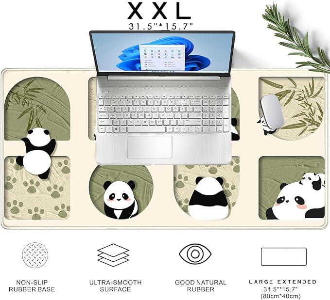Cute Kawaii Panda Desk Mat Large Beige Mouse Pad XXL Mouse Pad Keyboard Mat - Image 6
