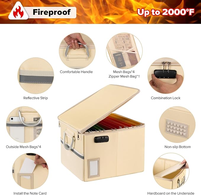 TOMKID Fireproof Document Box, Fire Proof Safe Box - Image 3