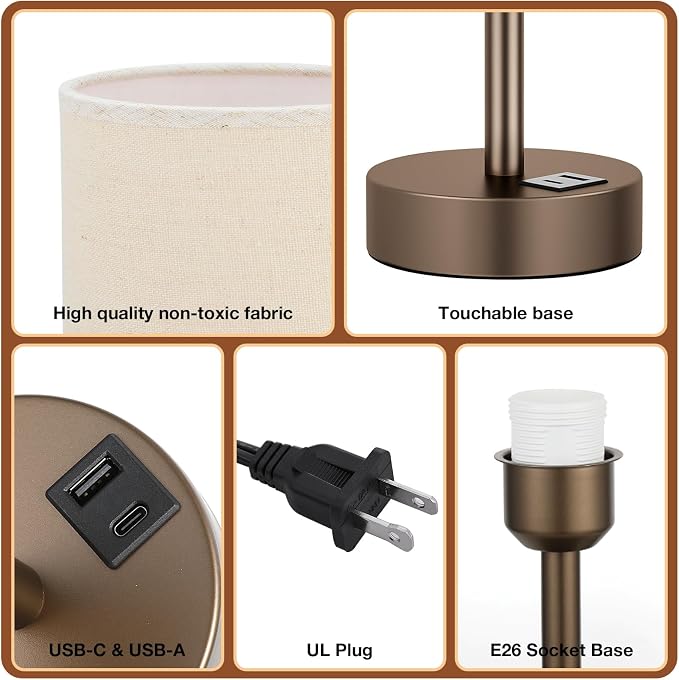 Dicoool Beige Touch Table Lamp for Bedroom - Image 6
