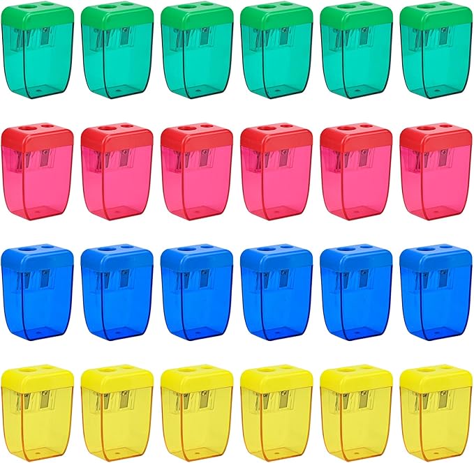 24Pcs Pencil Sharpener Manual, Small Dual Hole Pencil Sharpeners Bulk by AUSTARK