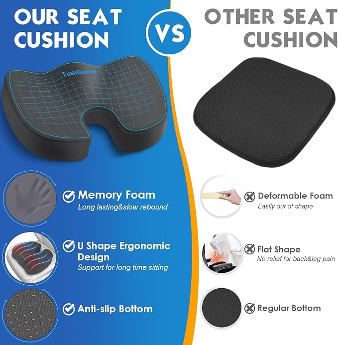 TushGuard Seat Cushion for Office Chair Memory Foam Non-Slip Desk Seat Cushion - Image 4