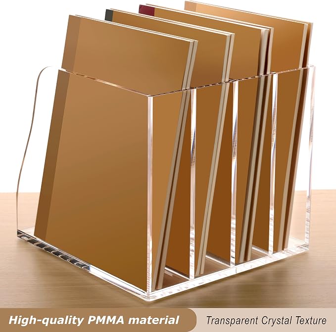 SANRUI Acrylic Desk File Organizer, 4 Vertical Compartments Clear Magazine File - Image 6