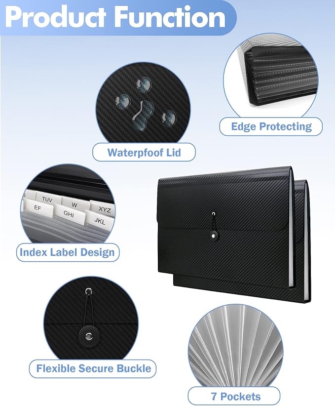 Cesil Black 7-Pocket Expanding File Folder, Polypropylene - Image 3