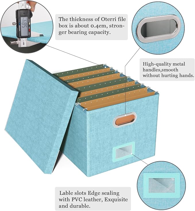Oterri 2 Pack File Storage Organizer Box, Filing Box, Portable File Box - Image 4