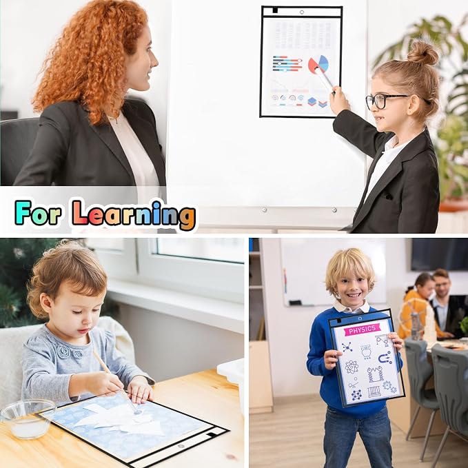 30 Packs Dry Erase Pocket Sleeves, Reusable Clear Plastic Classroom Pocket - Image 7