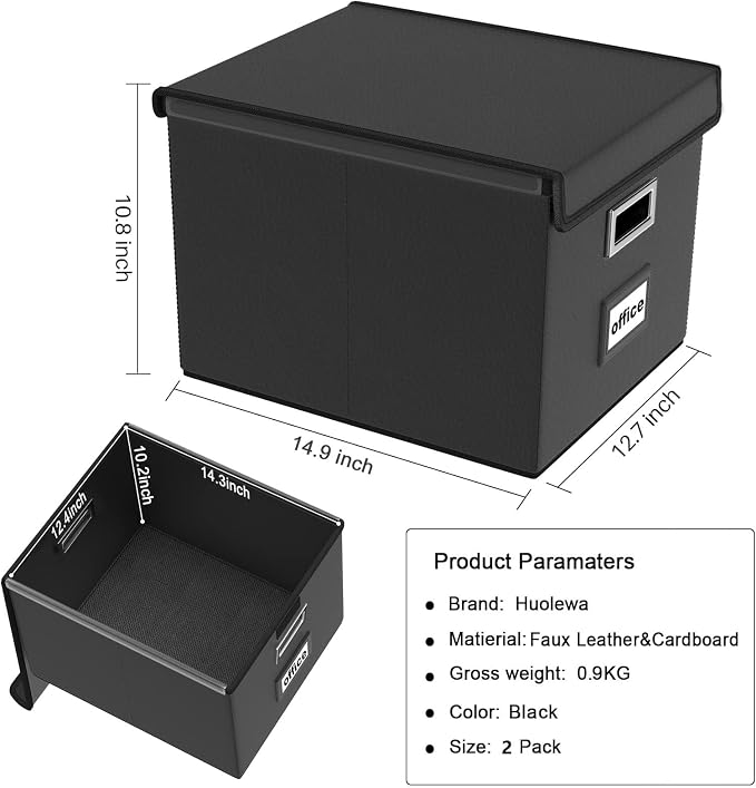 File Organizer Boxes with Lids, Collapsible Faux Leather Hanging File Folder - Image 6