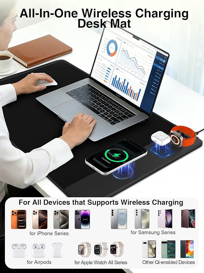 Mouse Pad with Magnetic Wireless Charging, Large Desk Mat, Non-Slip Mouse Mat - Image 3
