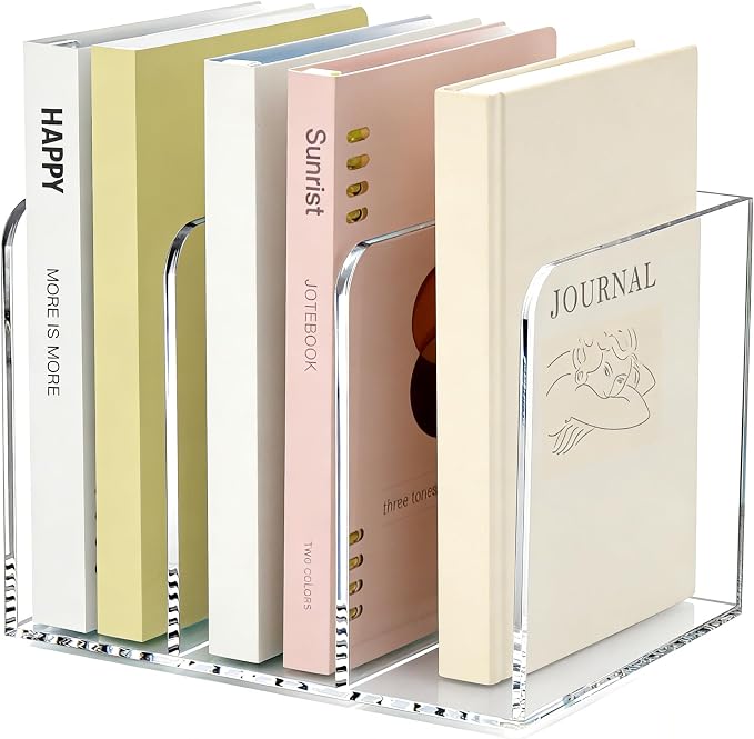 3-Slot Clear Acrylic Magazine File Holder – Vertical Desk Organizer by Unknown