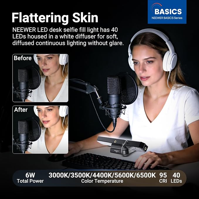 NEEWER Basics LED Chin Fill Lighting CRI95, 6W Bi Color Portable Desk Phone - Image 2