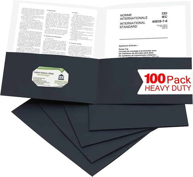 Zzrywuty 100 Packs Black Two Pocket File Folders by Zzrywuty