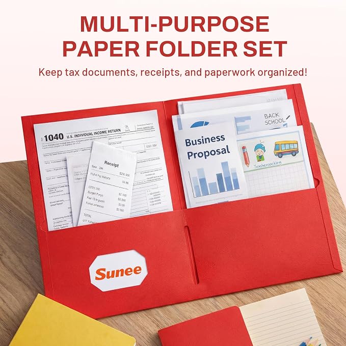 SUNEE Two Pocket Folders, 100 Pack File Folders - Image 2
