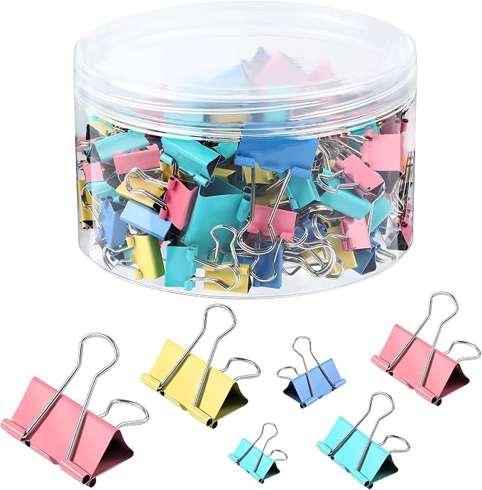 SANNIX 110 PCS Colored Binder Clips, X Large, Mini and Micro, Colorful Binder by SANNIX