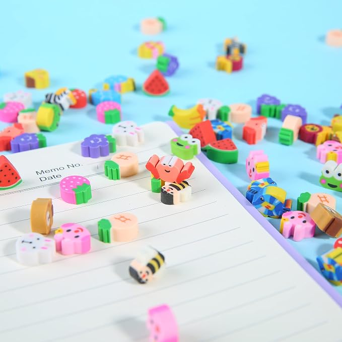 300 Pieces Mini Erasers for Kids, Bulk Small Animal Fruit Pencil Erasers - Image 4