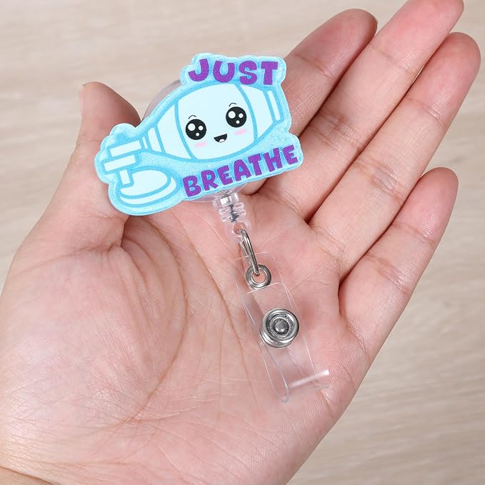 Just Breathe Funny Nurse Badge Reel, Cute Nebulizer Retractable ID Badge Holder - Image 2