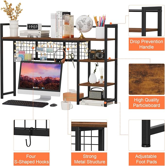 Snughome Desk Shelf, 44.9" Desktop Organizer Shelf, Desk Hutch - Image 8