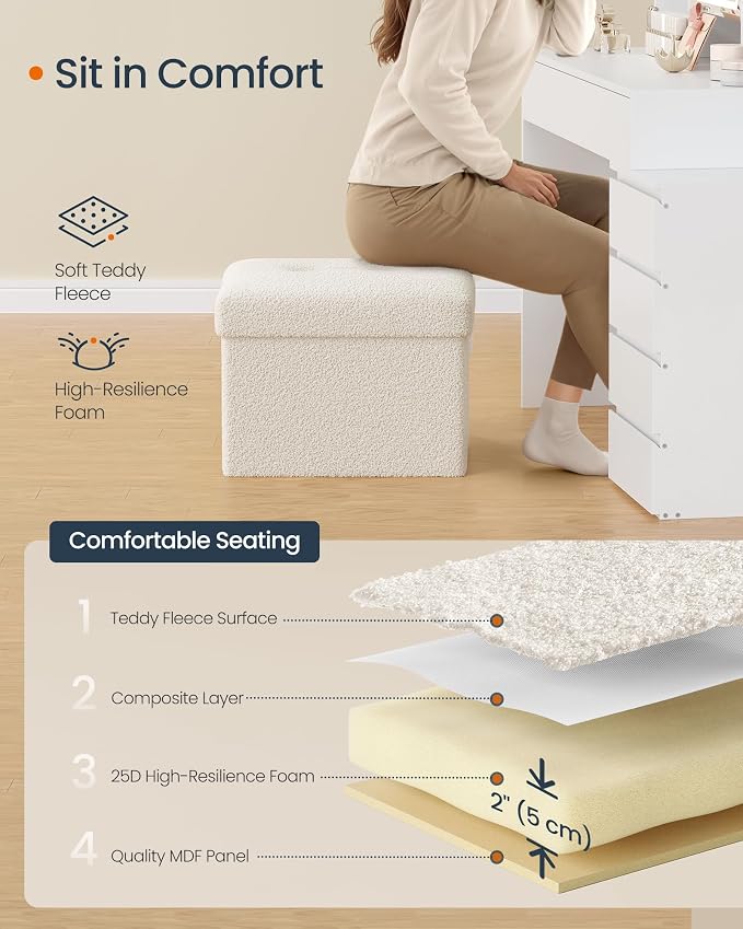 SONGMICS Small Folding Storage Ottoman, Foot Rest Stool, 12.2 x 16.1 x 12.2 - Image 4