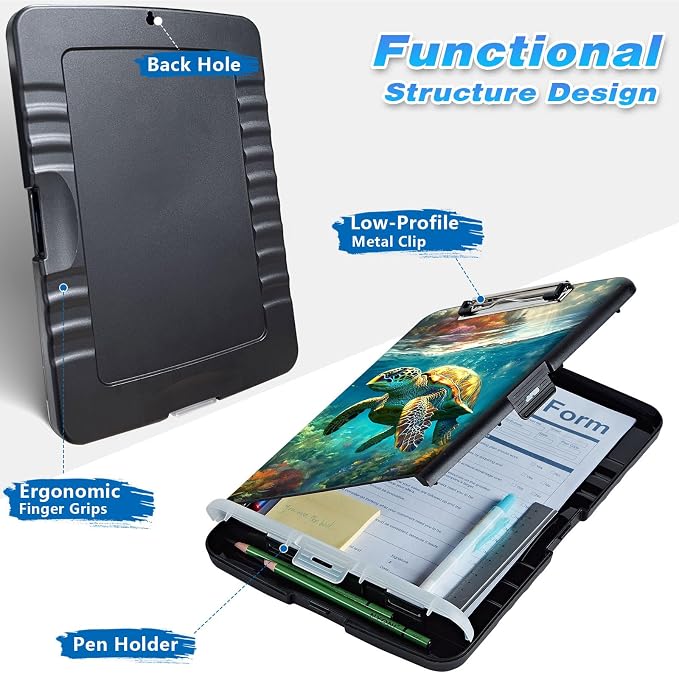 Clipboard with Storage, 9.5x14 High Capacity Sea Turtle Storage Clipboard with - Image 2