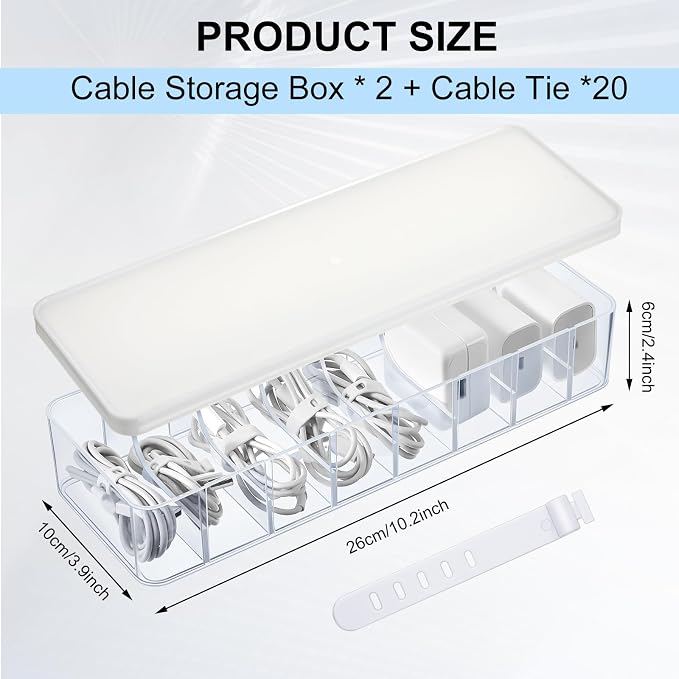 Tatuo 2 Pcs Cord Organizer for Drawer Desktop, Cable Organizer Box - Image 2
