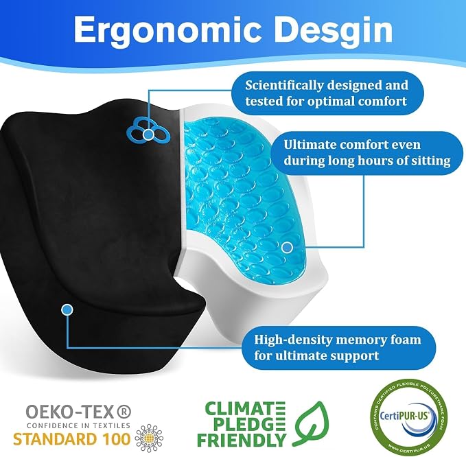 CushyOasis Seat Cushion, Gel Chair Cushions, Office Chair Cushions, Anti-Slip - Image 2