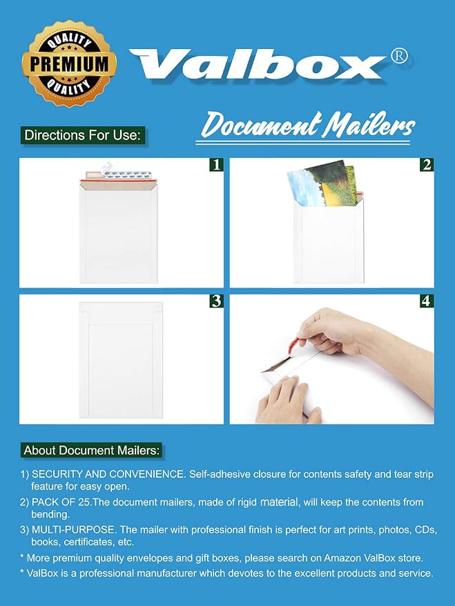 ValBox 9x11.5 Self Seal Photo Document Mailers 25 Pack Stay Flat White - Image 7