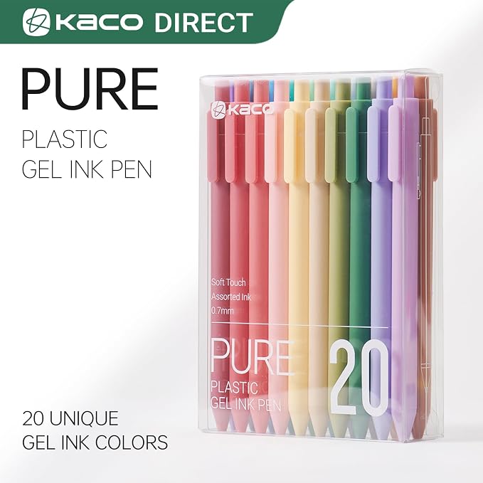 Kaco PURE Gel Pens 20 Color Ink Assorted 0.7 mm, Medium Point, Aesthetic Cute - Image 2