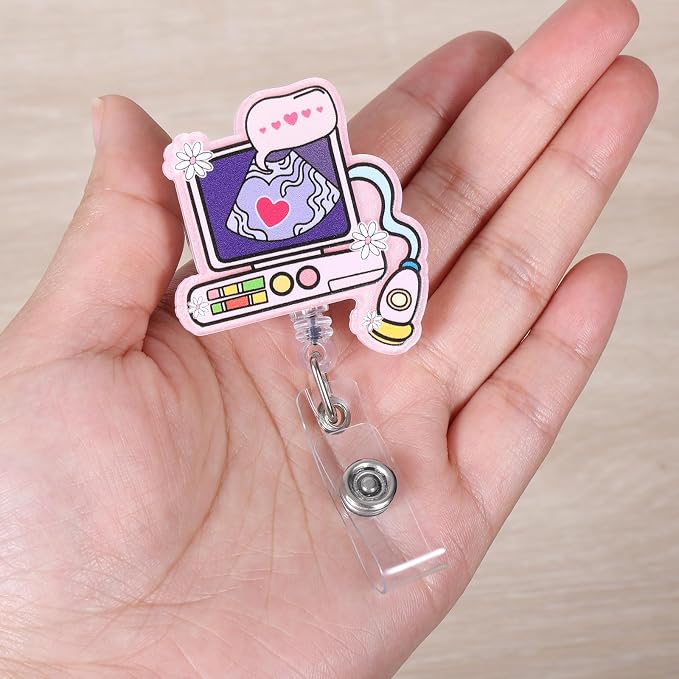 Funny Ultrasound Tech Nurse Badge Reel, Cute Retractable ID Sonography Badge - Image 2