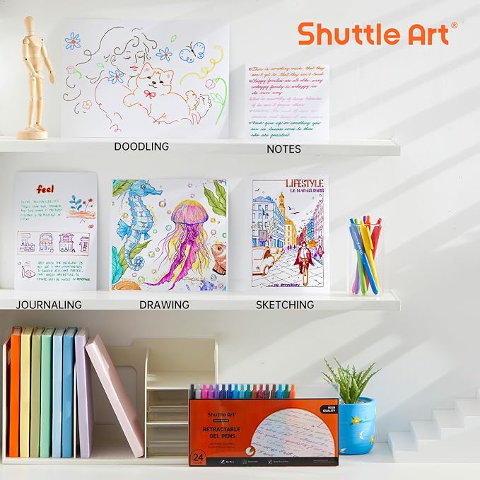 Shuttle Art Colored Retractable Gel Pens, 24 Bright Ink Colors, Cute Pens 0.7mm - Image 5
