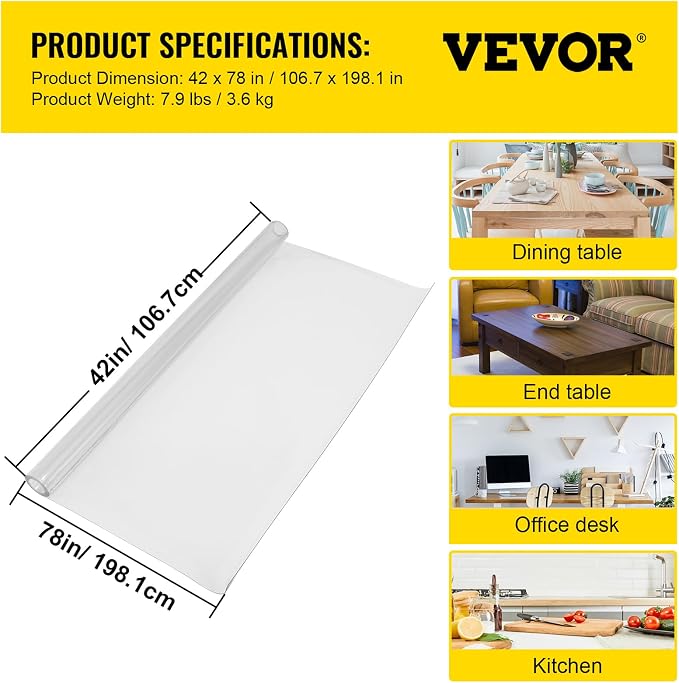 VEVOR Clear Desk Cover Protector, 42 x 78 inch, 1.5 mm Thick Rectangle - Image 8