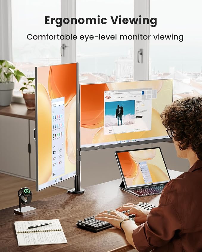 ErGear Dual Monitor Stand, Heavy Duty Adjustable Monitor Desk Mount - Image 8