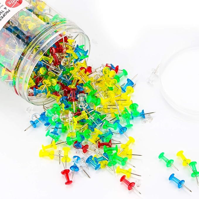 Push Pins 600 Count Clear Multicolored, Standard Thumb Tacks Steel Point and - Image 2