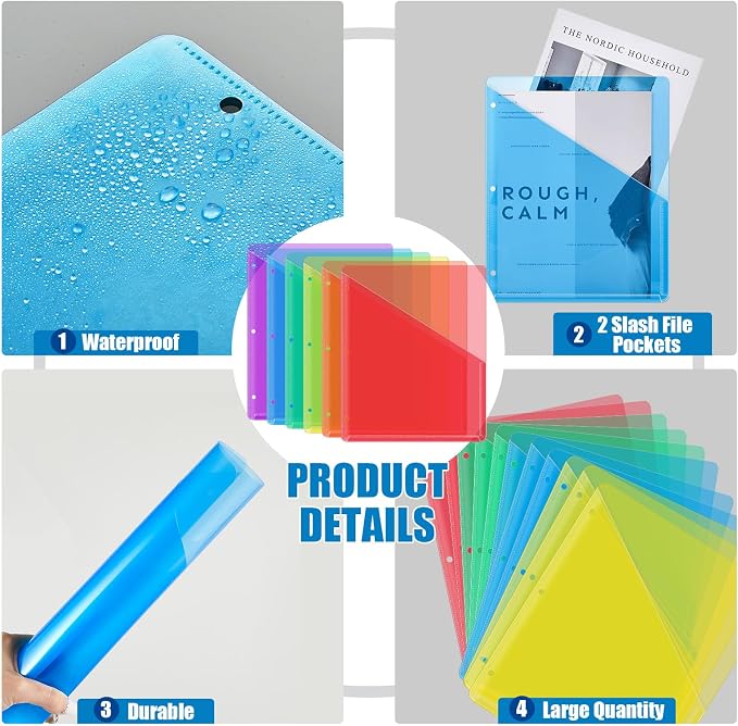 Seajan 24 Pcs Pocket Folders for 3 Ring Binder Clear Plastic Folders Sleeves - Image 3