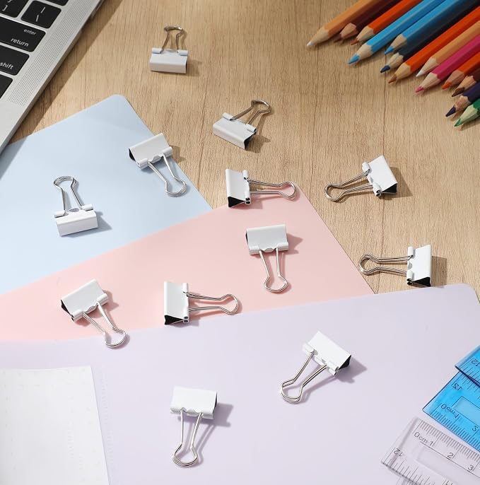 Jetec 200 Pack 0.6in/15mm White Metal Binder Clips Bulk Small Reusable Fold - Image 4