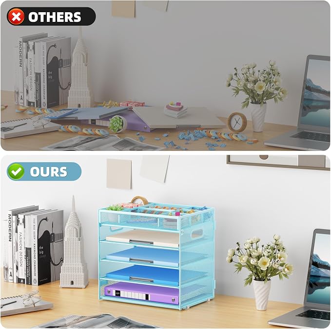 Marbrasse 5 Tier Paper Organizer Letter Tray, Mesh Desk File Organizer - Image 5