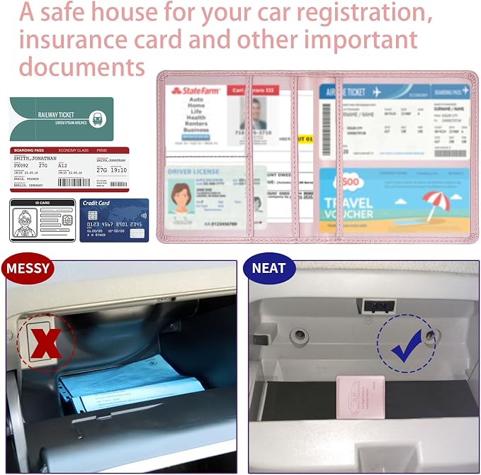 Car Registration and Insurance Holder, 5.5 x 5 Inch PU Leather Vehicle Glove - Image 4