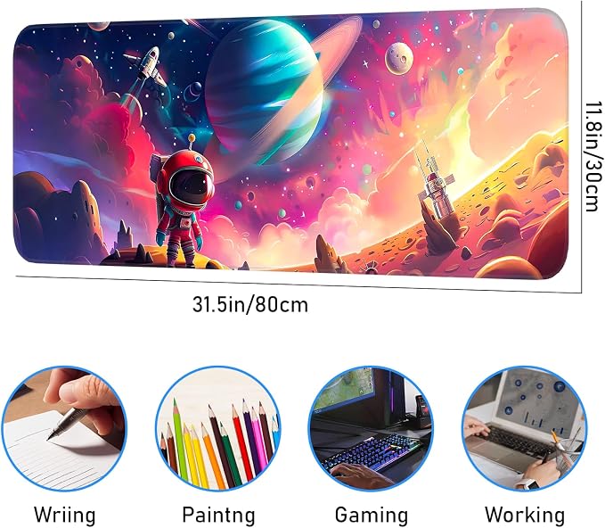 Gaming Mouse Pad, Non-Slip Rubber Band Stitched Edge, Astronaut Planet Space - Image 3