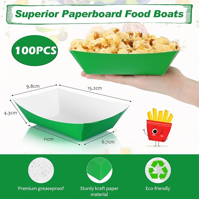 Yinkin 100 Pcs 2lb Paper Food Trays Boat 2lb Disposable Nacho Trays Kraft Paper - Image 2