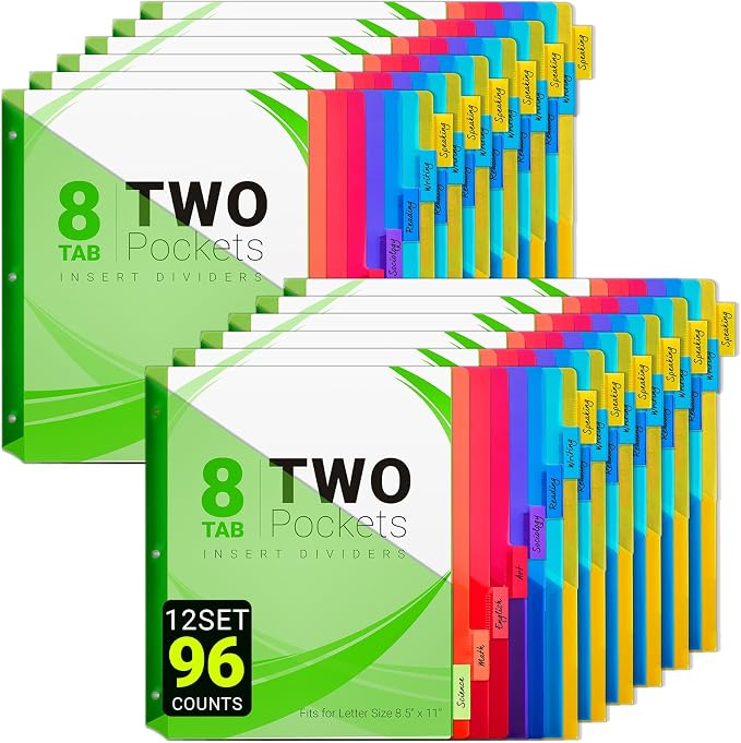 8-Tab Dividers for 3-Ring Binders, Insertable 8 Tabs Binder Divider for by JehXinzOfficeSchoolSupplies
