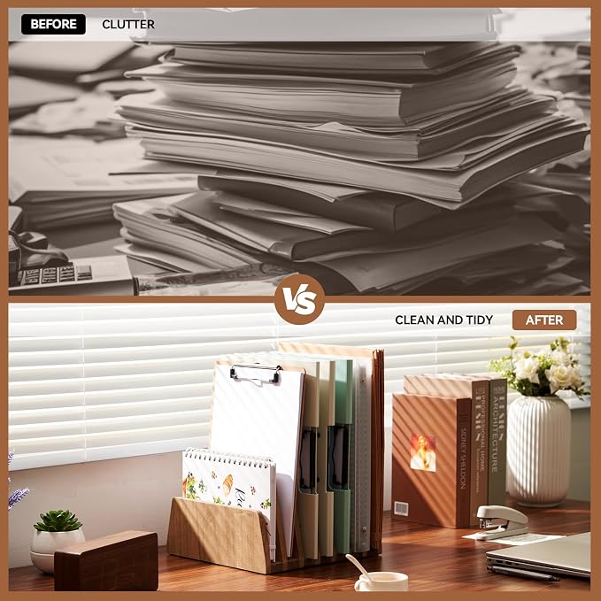 KIRIGEN Wooden Desk Mail Organizer, 7-Slot File Holder and Letter Sorter Wood - Image 3