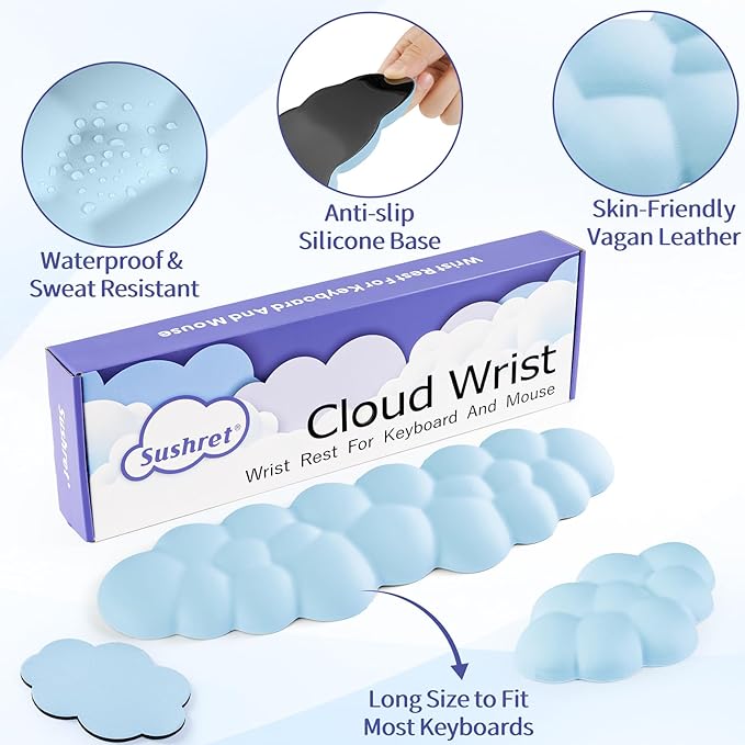 Sushret Cloud Wrist Rest Keyboard, Cloud Keyboard Wrist Pad Set - Image 5