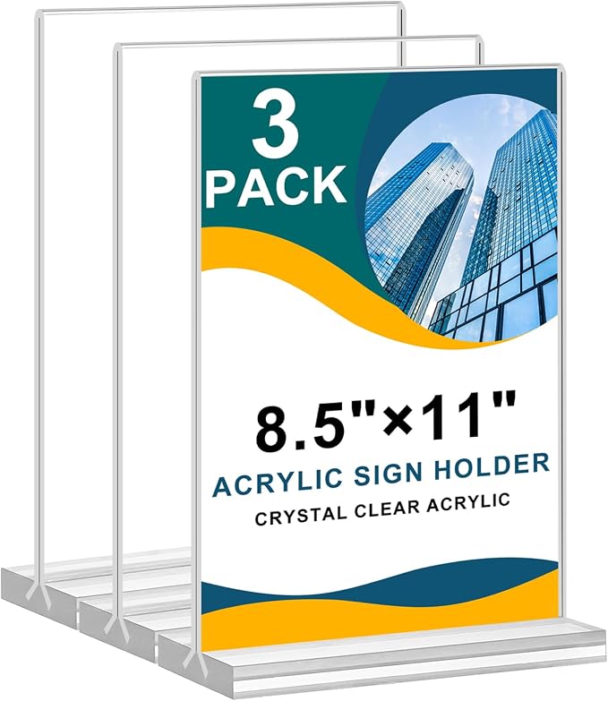 Arrobust 8.5x11 Acrylic Sign Holder 3 Pack Vertical Clear Table Menu Signs by Arrobust