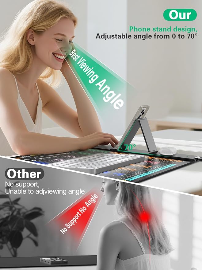 Mouse Pad with Foldable Phone Holder, Wireless Charging Desk Mat 31.5x15.75 - Image 2