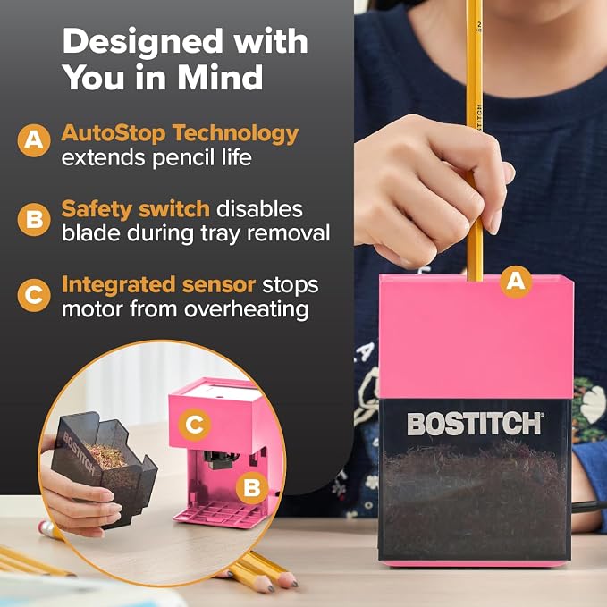 Bostitch Konnect Rechargeable Pencil Sharpener, Auto-Stop Helical Cutter - Image 5
