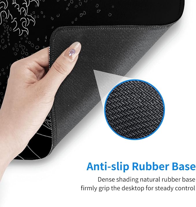 Japanese Gaming Mouse Pad Black Mouse Pad Kanagawa Large Mousepad Non-Slip - Image 5