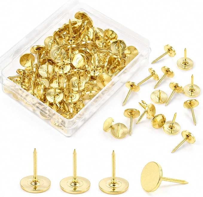100Pcs Gold Metal Thumb Tacks Heavy Duty Flat Head Push Pins Upholstery Tacks by Unknown