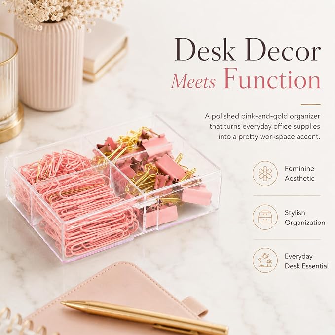 Pink and Gold Paper Clips Binder Clips Set - Image 6