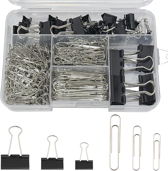 360PCS Black Assorted Size Paper Clips and Binder Clips, Paperclips Large by Unknown