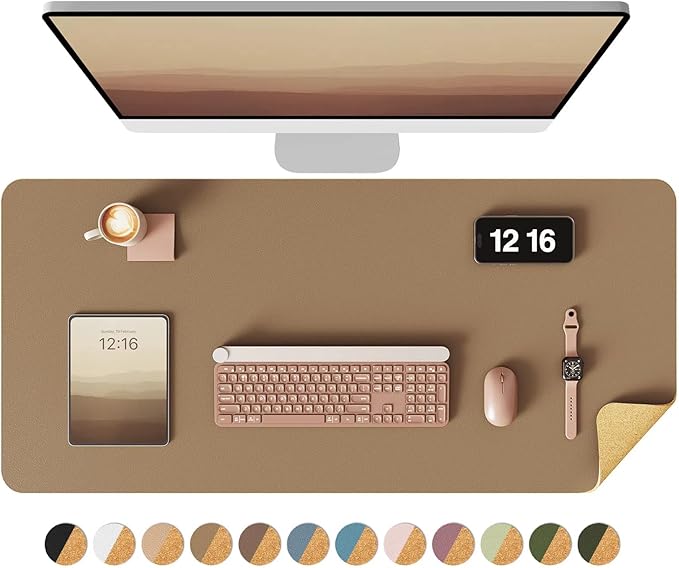YSAGi Double-Sided Desk Pad, 35.4"x17"Leather Desk Mat, Eco Cork Desk Pad by YSAGi